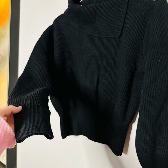 Milly Black Turtleneck Silver Button Accent Merino Wool Chunky Sweater Size L - Picture 3 of 10